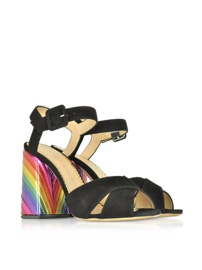 Shop Charlotte Olympia Emma Black Suede And Rainbow Patent Leather High Heel Sandals