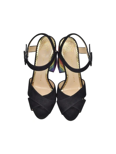 Shop Charlotte Olympia Emma Black Suede And Rainbow Patent Leather High Heel Sandals