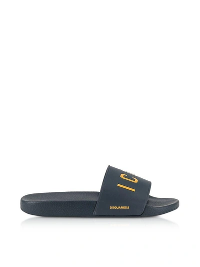 Shop Dsquared2 Icon Navy Blue Rubber Slide Sandals