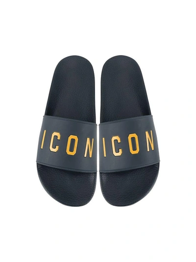 Shop Dsquared2 Icon Navy Blue Rubber Slide Sandals