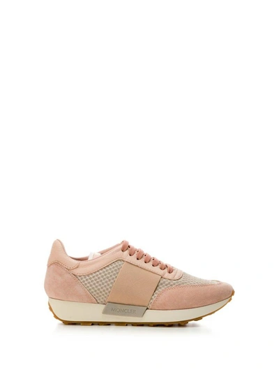 Shop Moncler Louise Pink Sneakers In Beige