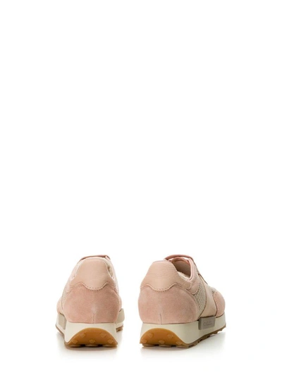 Shop Moncler Louise Pink Sneakers In Beige