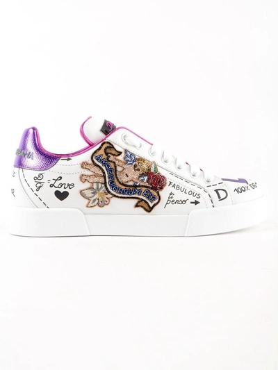 Shop Dolce & Gabbana Embellished Angel Sneakers In 8sbianco/viola