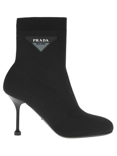 Shop Prada Sock Boot Triangle In Black