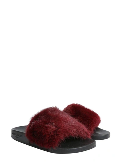 Shop Givenchy Mink Fur Slide Sandals In Bordeaux