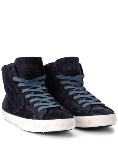 Shop Philippe Model Paradis Blue Suede High Sneaker