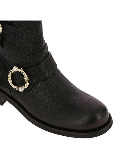 Shop Jimmy Choo Youth Biker Style Ankle Boots In Satin Leather With Maxi Jewel Buckles In Black
