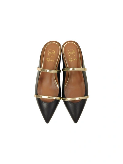 Shop Malone Souliers Black And Gold Nappa Leather Maureen Flat Mules