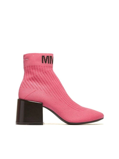 Shop Mm6 Maison Margiela Logo Sock Boots In Fuxia