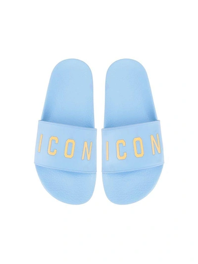 Shop Dsquared2 Icon Sky Blue Rubber Slide Sandals In Light Blue
