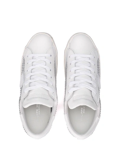Shop Philippe Model Paris White Leather And Suede Sneaker With Studs In Bianco