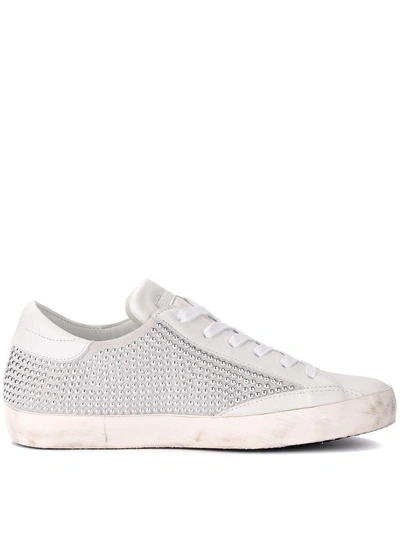 Shop Philippe Model Paris White Leather And Suede Sneaker With Studs In Bianco