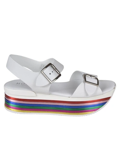 Shop Hogan Rainbow Heel Sandals In White