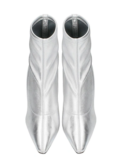 Shop Giuseppe Zanotti Silver Metal Leather Ankle Boots