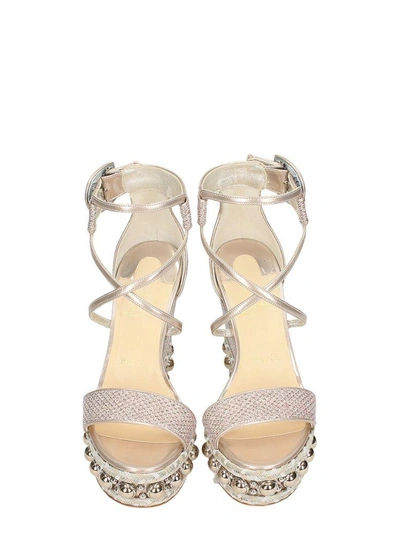 Shop Christian Louboutin Chocazeppa 120 Glitter Wedge Sandals In Platinum