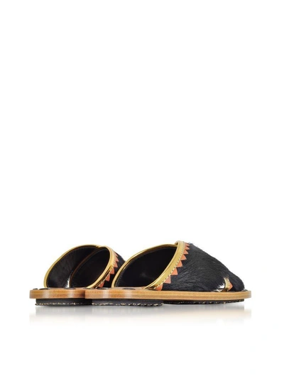 Shop Marni Black Haircalf And Laminated Leather Crossover Slide Sandals