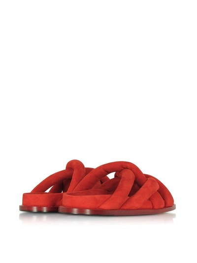 Shop Proenza Schouler Tulip Red Suede Flat Sandals