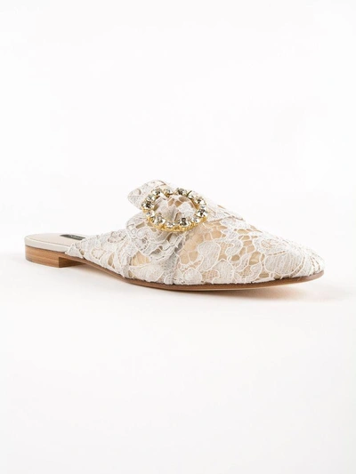 Shop Dolce & Gabbana Embellished Lace Mules In Ghiaccio