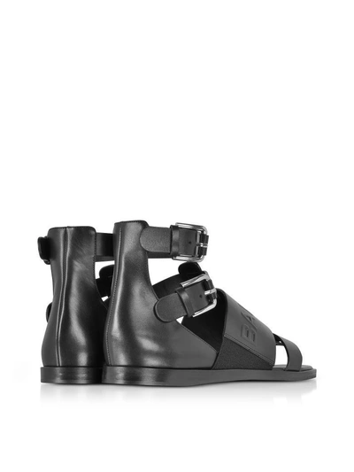 Shop Balmain Black Leather Clothilde Flat Sandals