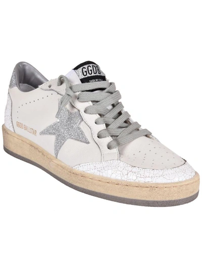 Shop Golden Goose Ball Star Sneakers In White Leather/silver Glitter Star