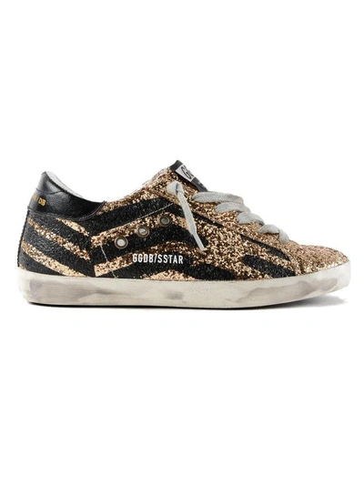 Shop Golden Goose Superstar Glittered Flag Sneakers In Gold