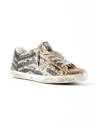 Shop Golden Goose Superstar Glittered Flag Sneakers In Gold