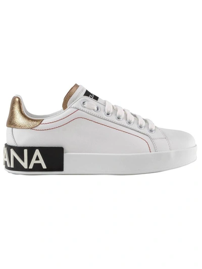 Shop Dolce & Gabbana Logo Back Sole Sneakers In Bianco/oro