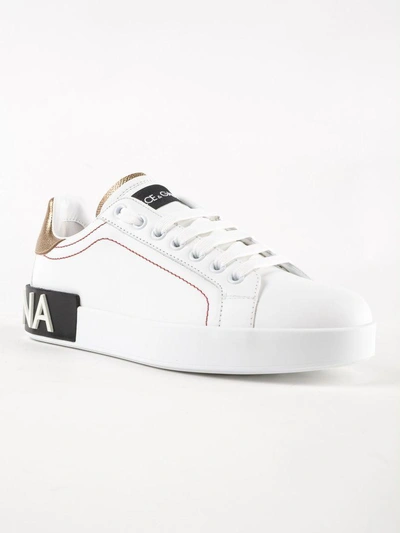 Shop Dolce & Gabbana Logo Back Sole Sneakers In Bianco/oro