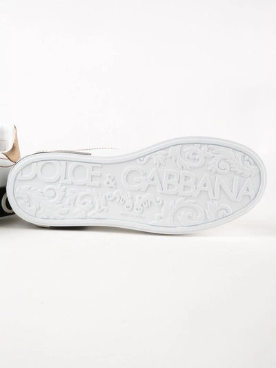 Shop Dolce & Gabbana Logo Back Sole Sneakers In Bianco/oro