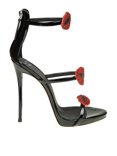 Shop Giuseppe Zanotti Sandal "coline" In Black Paint With Applications