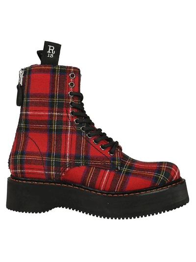 Shop R13 Plaid Lace-up Boots In Red