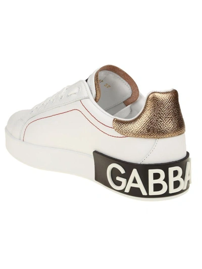 Shop Dolce & Gabbana Portofino Sneakers In Napped Calf In White / Gold