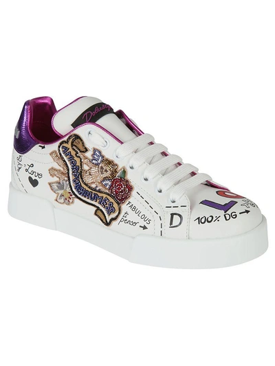 Shop Dolce & Gabbana Embellished Scribble Sneakers In White/purple