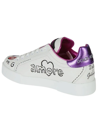 Shop Dolce & Gabbana Embellished Scribble Sneakers In White/purple