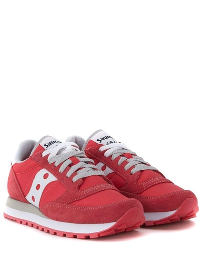 Shop Saucony Jazz Red Suede And Nylon Sneaker In Rosso
