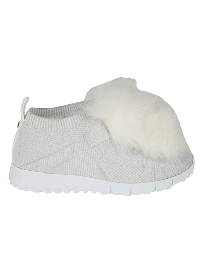 Shop Jimmy Choo Fox Fur Sneakers In White/white