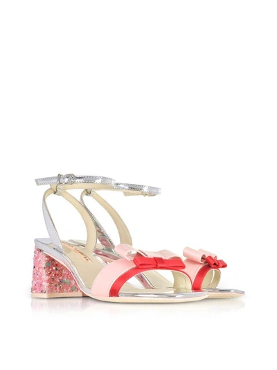 Shop Sophia Webster Red Satin And Pink Leather Andie Mid Heel Sandals