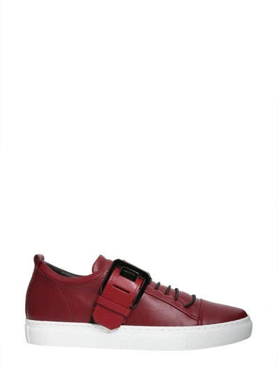 Shop Lanvin Low-top Square Buckle Sneakers In Rosso