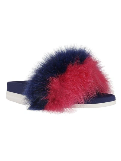 Shop Joshua Sanders Fur Sliders In Blu/fuxia