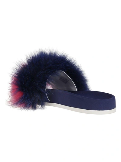 Shop Joshua Sanders Fur Sliders In Blu/fuxia