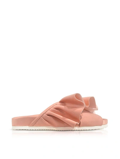 Shop Joshua Sanders Pink Satin Ruffle Slide Sandals