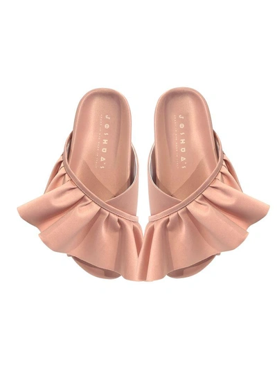 Shop Joshua Sanders Pink Satin Ruffle Slide Sandals