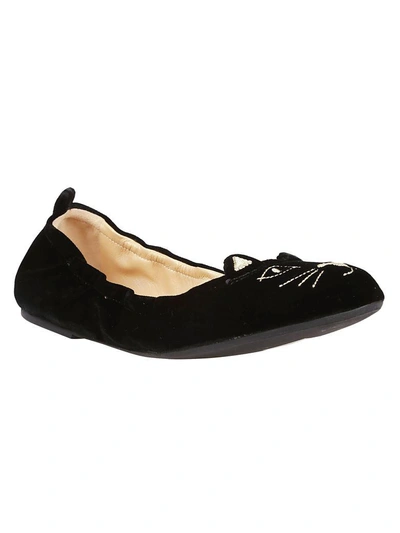 Shop Charlotte Olympia Kitten Embroidered Ballerinas In Black