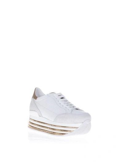 Shop Hogan Maxi 222 White And Bronze Suede Sneakers In White/grey/bronze