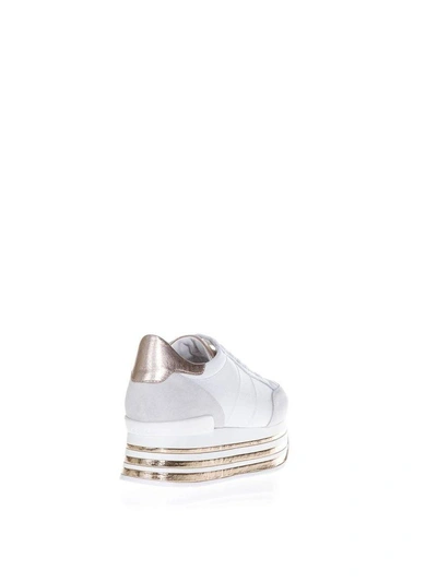 Shop Hogan Maxi 222 White And Bronze Suede Sneakers In White/grey/bronze