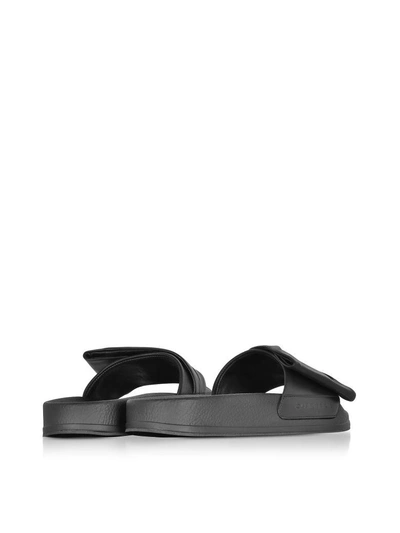 Shop Robert Clergerie Wendy Black Leather Slide Sandals W/black Sole