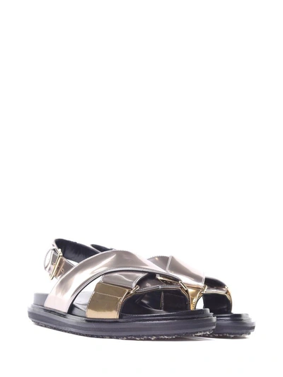 Shop Marni Bi-color Metallic-leather Fussbett Sandals In Argento