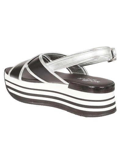 Shop Hogan Chunky Heel Wedge Sandals In Nero/argento