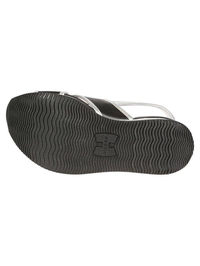 Shop Hogan Chunky Heel Wedge Sandals In Nero/argento