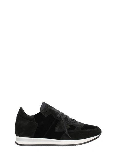 Shop Philippe Model Tropez Velvet Black Sneakers